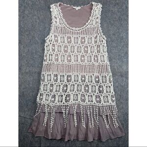 Entro Dress Women's Size M/L Pink White Crochet Overlay Sleeveless Scoop Neck‎